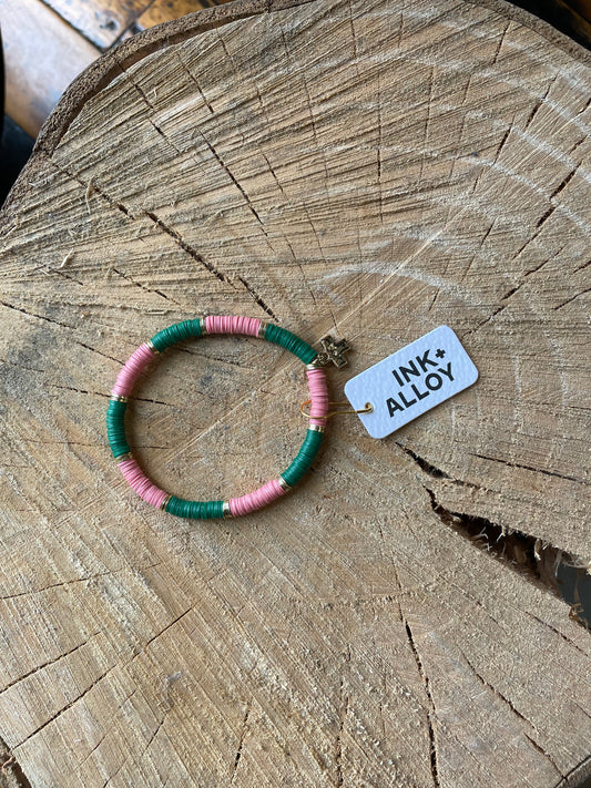 Green + Pink Stretch Bracelet