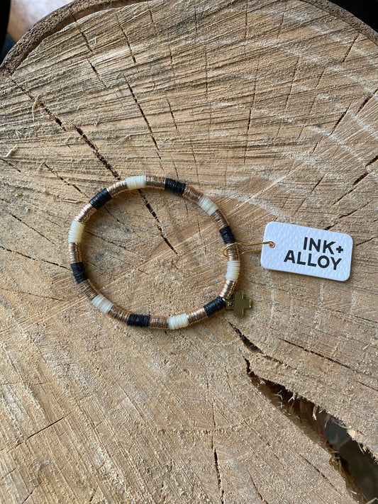 Black, Cream + Gold Stretch Bracelet