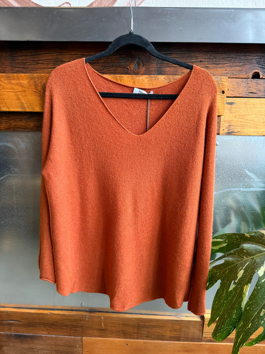 Rust V Neck Sweater