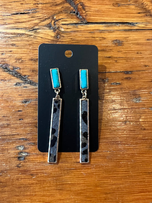 Rectangle Turquoise + Leopard Dangles