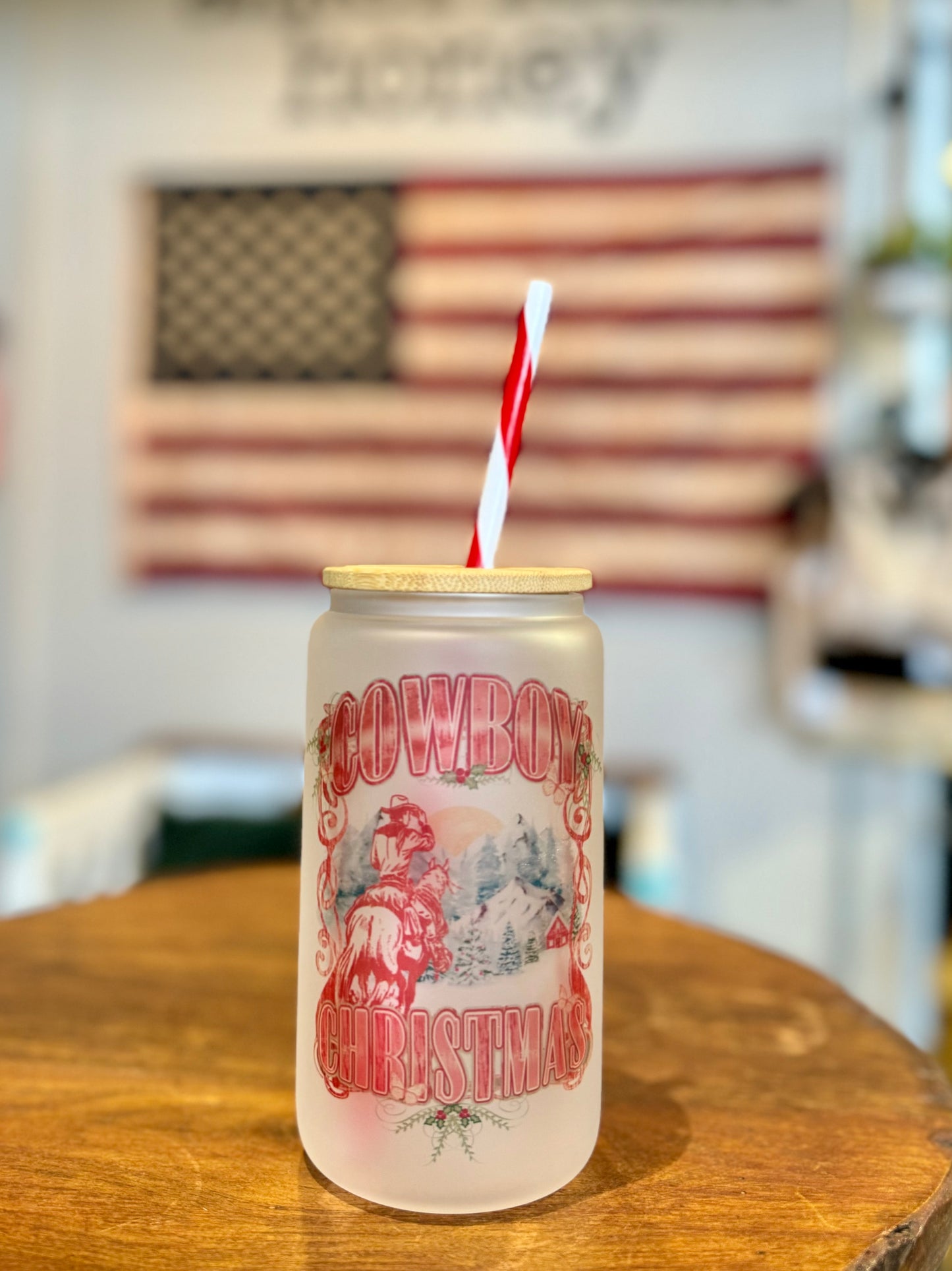 Cowboy Christmas Beer Can Glass