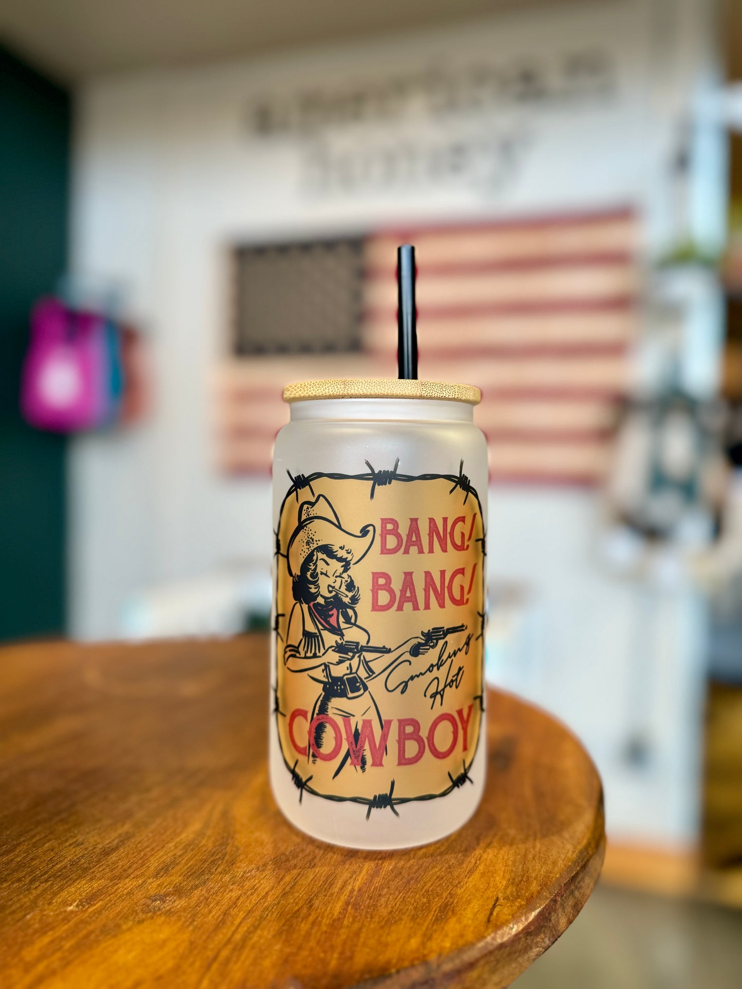 Bang Bang Cowboy Beer Can Glass