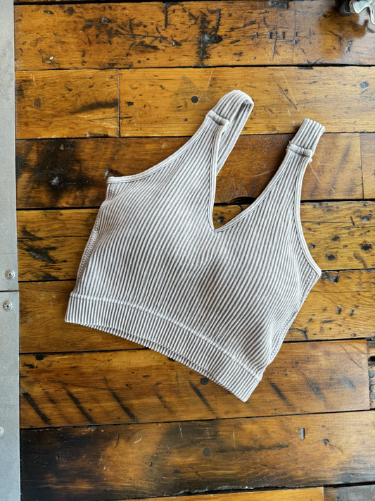 Washed Ribbed Cropped Padded Bra