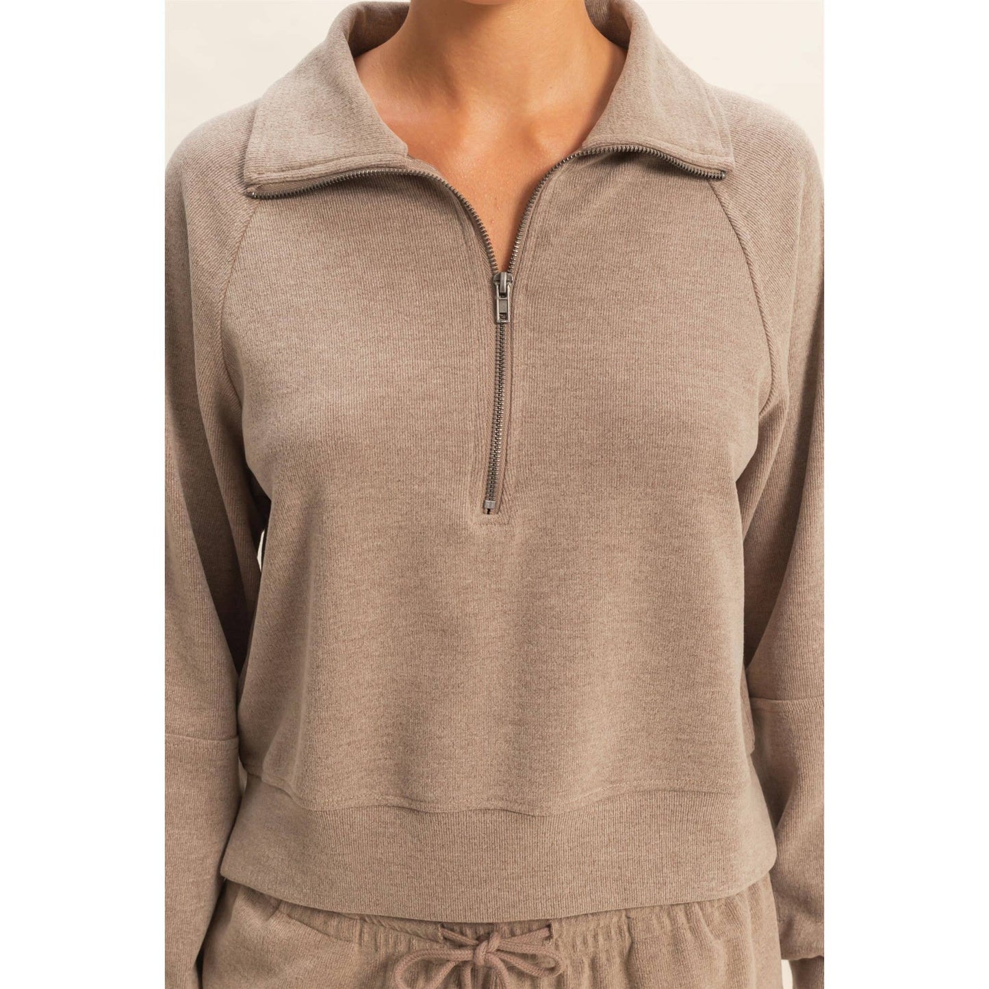 Soft Ribbed Half-Zip Long Sleeve Sweatshirt