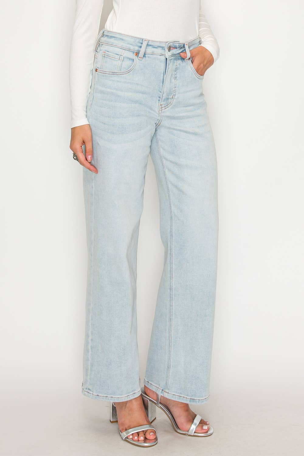 High Rise Pink Thread Straight Jeans