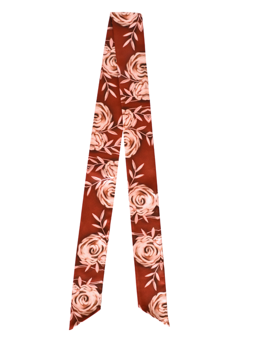 Rustic Wild Roses in Oxblood Western Silk Twilly Scarf