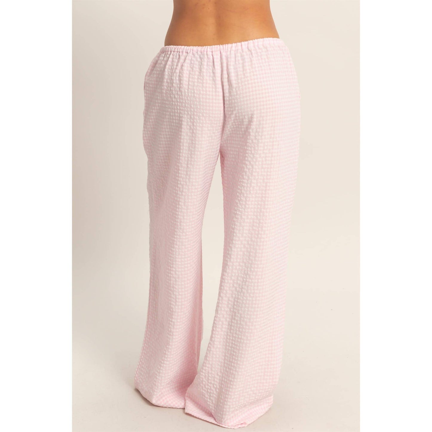 Gingham Drawstring Wide-Leg Pants