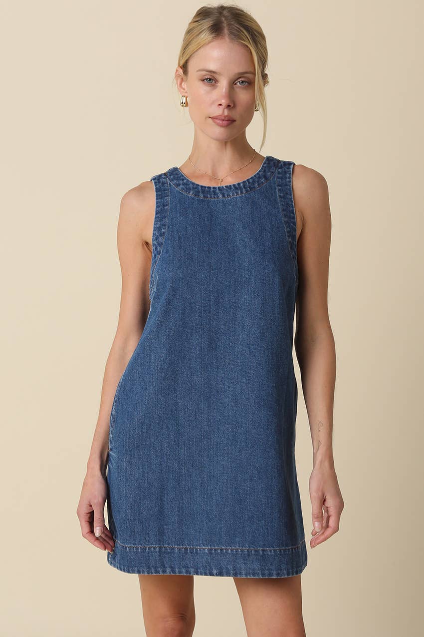 Livia Open-Back Denim Shift Dress