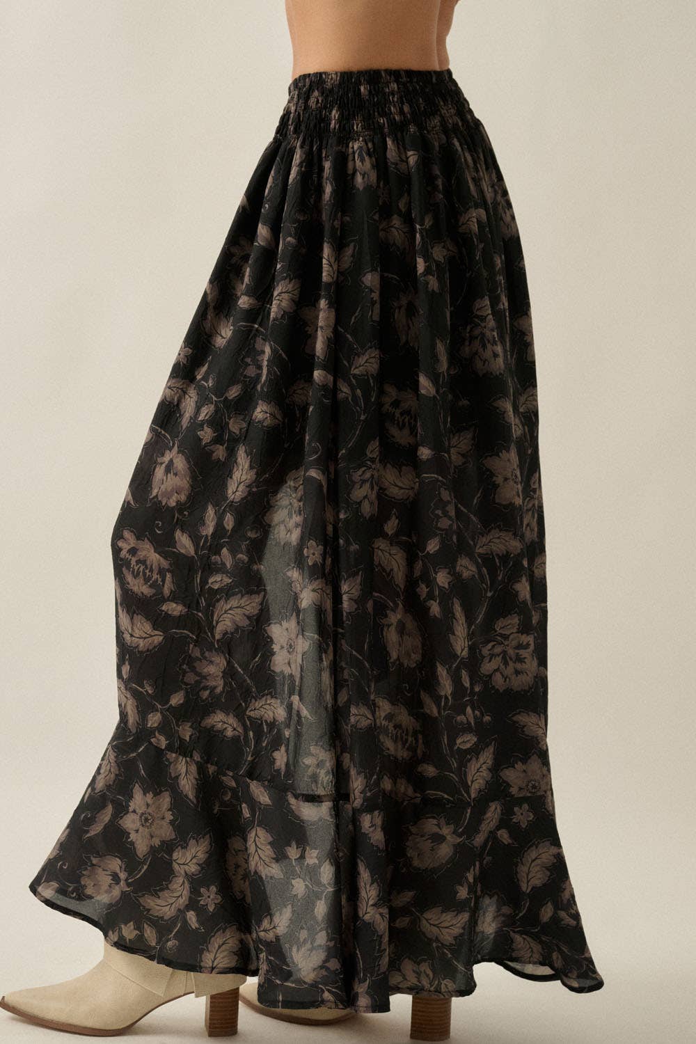 Floral-Print Button-Front Ruffle Maxi Skirt