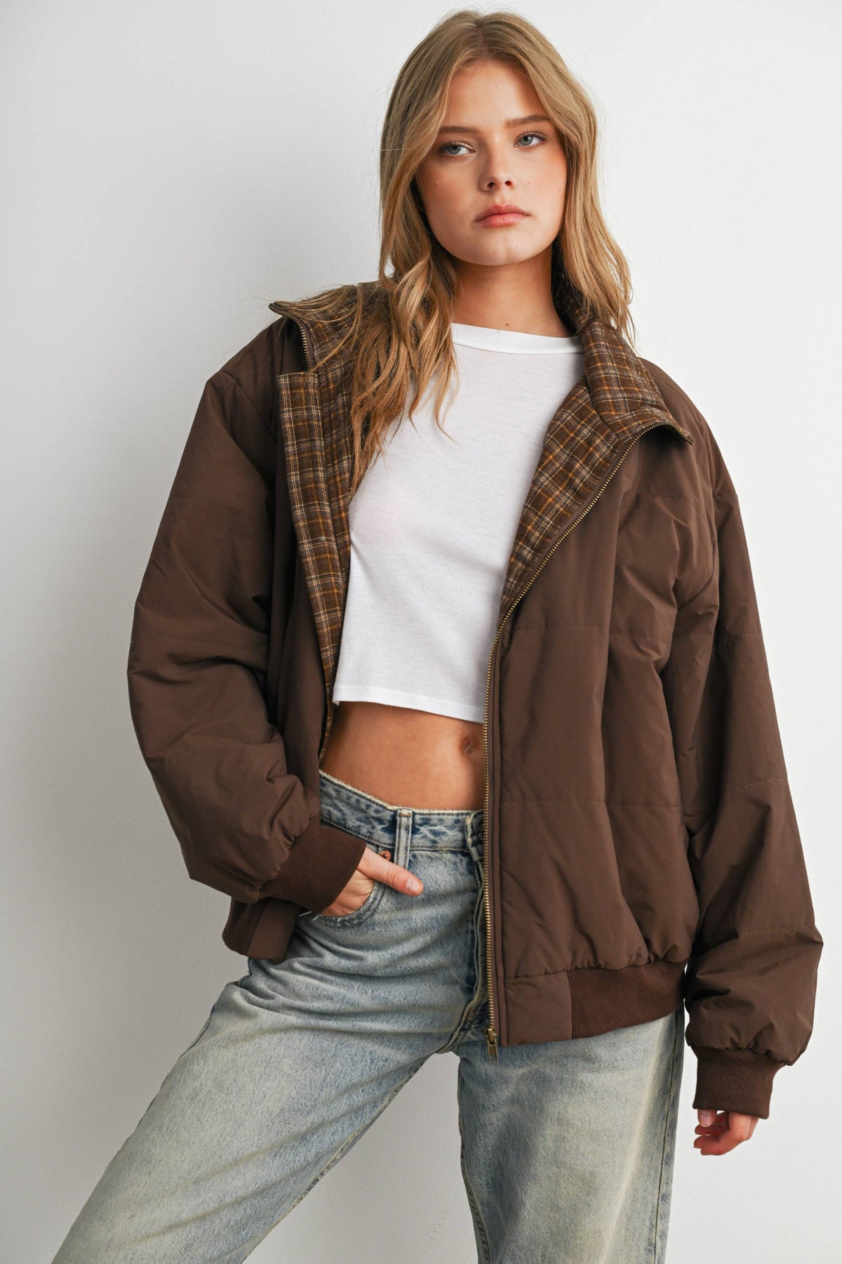 Quilted Zip-Up Bomber Jacket