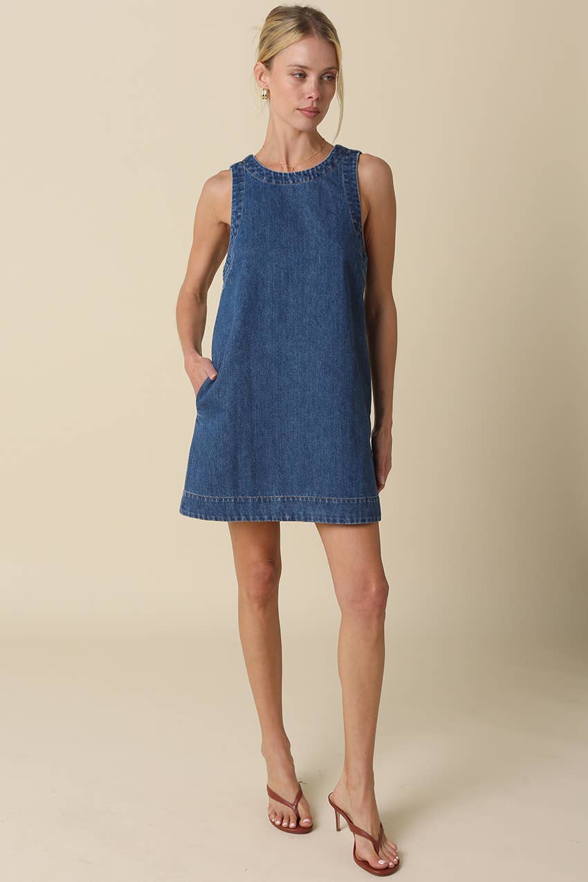 Livia Open-Back Denim Shift Dress
