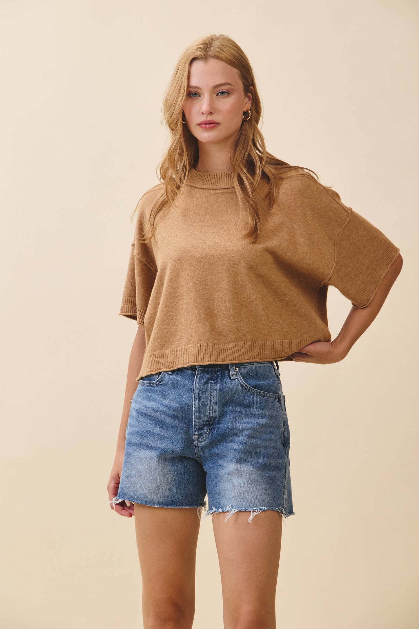 Cropped Short Sleeve Sweater