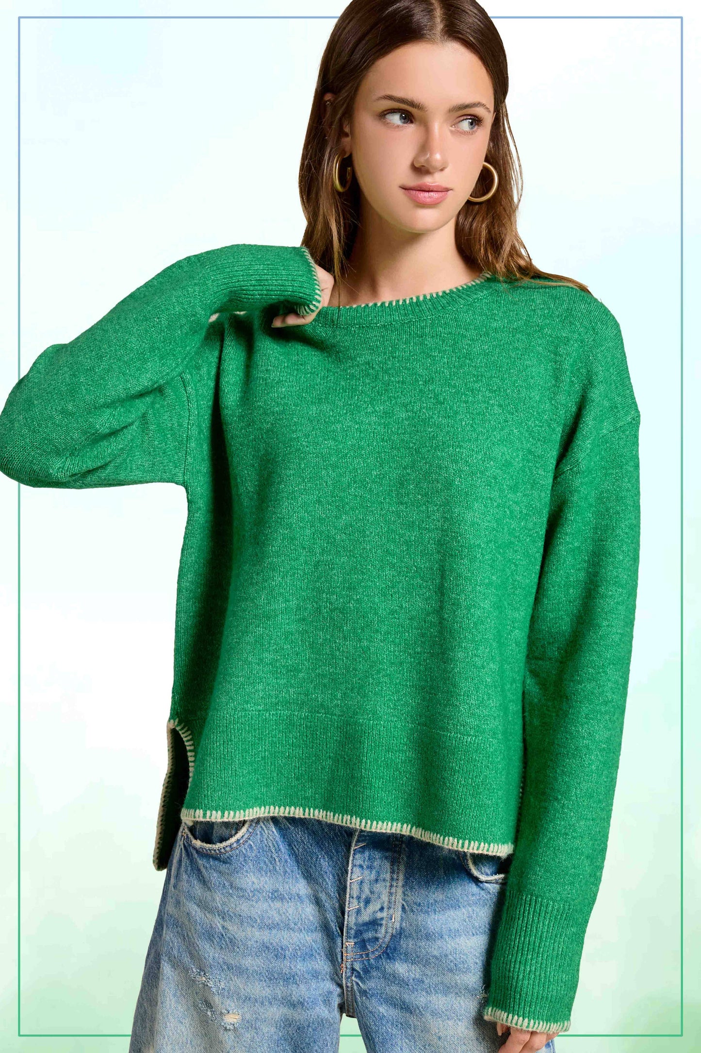 Hi-Low Sweater W/ Contrast Stitch