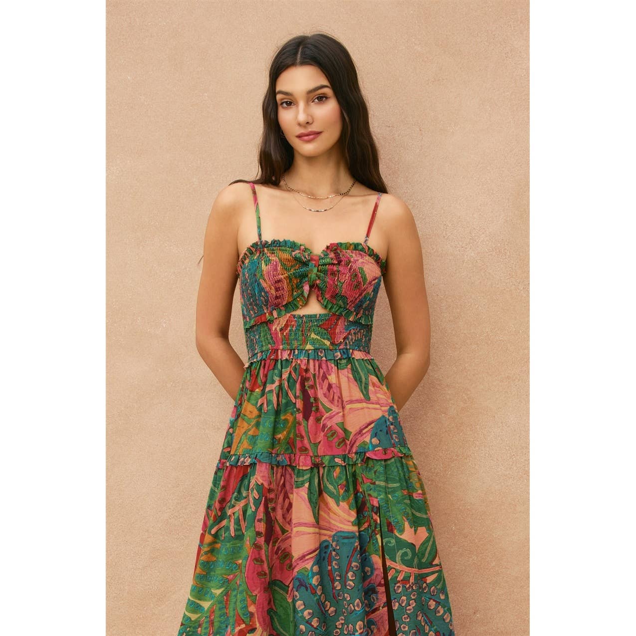 Drawing Dream Cutout Smocked Maxi Dress