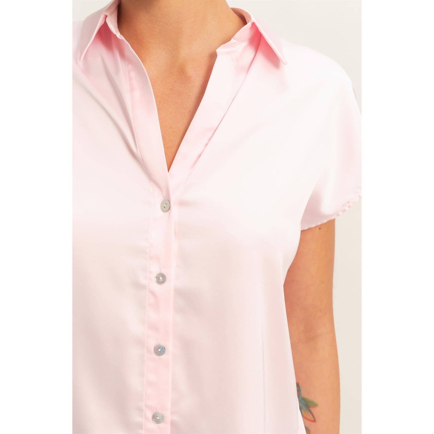 Sleeveless Satin Button-Up Blouse