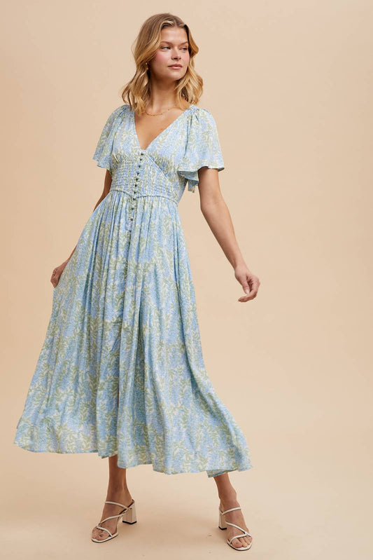 Smocked Waist Button Down Maxi