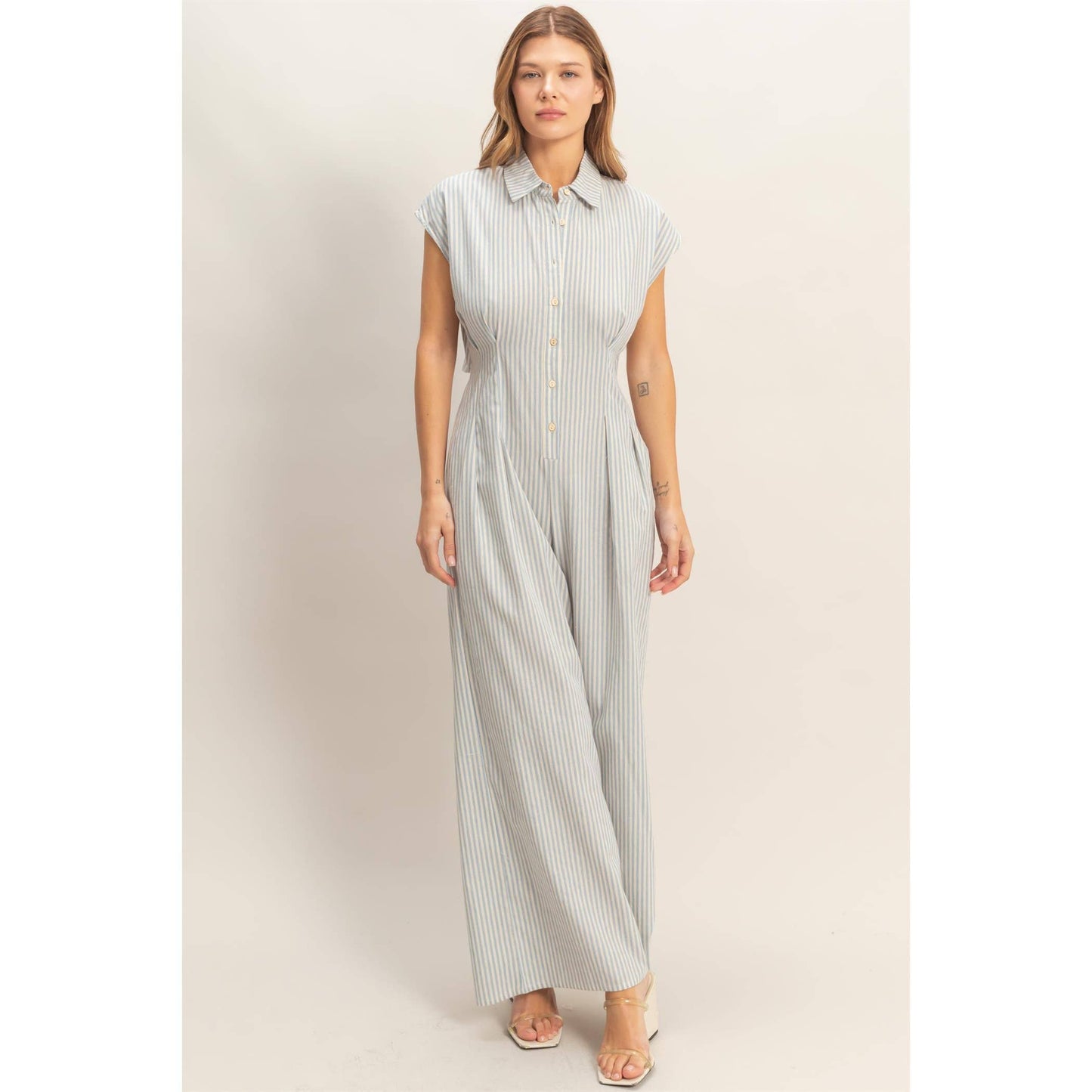 Striped Button Down Jumpsuit