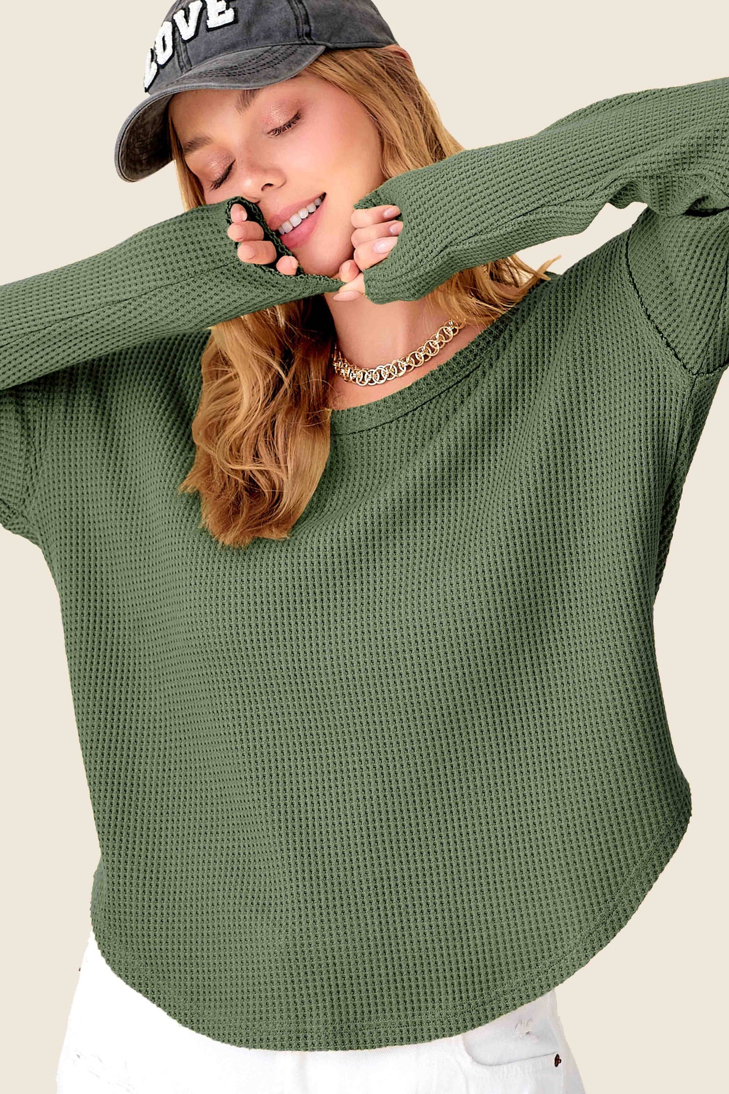 Waffle Textured Long Sleeve Top