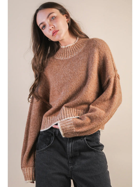 Oversized Mock Neck Knit Sweater Top