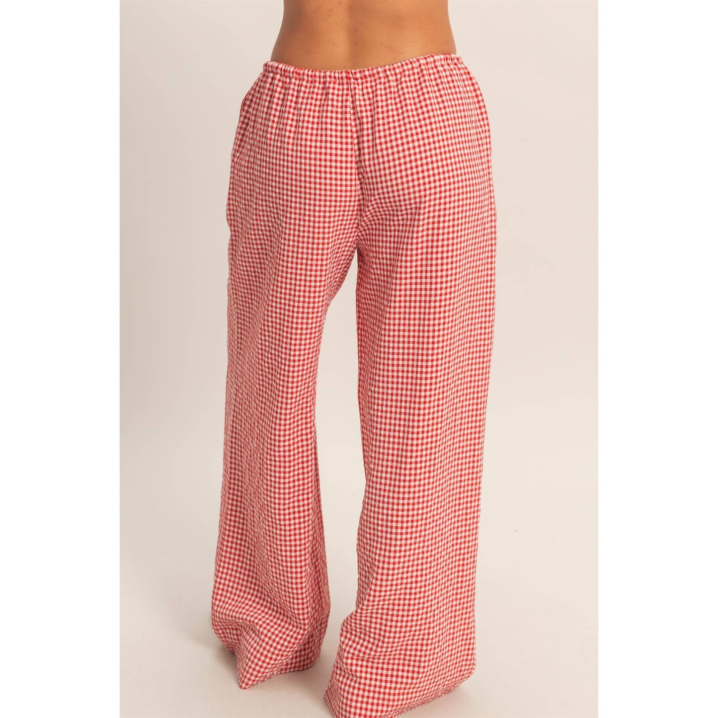 Gingham Drawstring Wide-Leg Pants