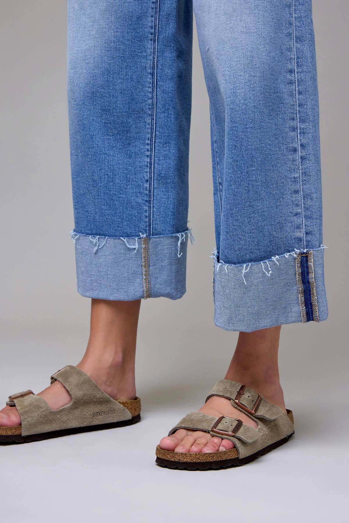 Medium Light Stretch Cuffed High Rise Wide Leg