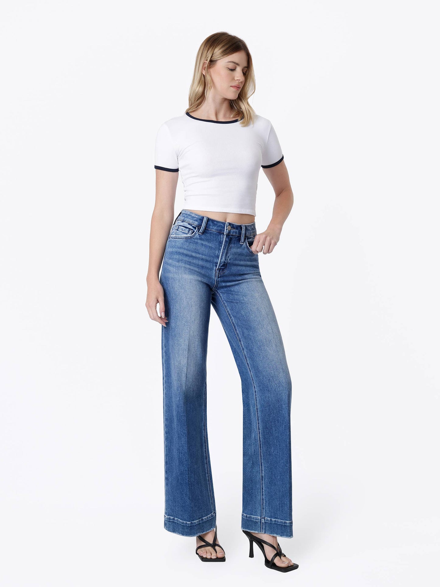 High Rise Trouser Fold Wide Leg Jeans