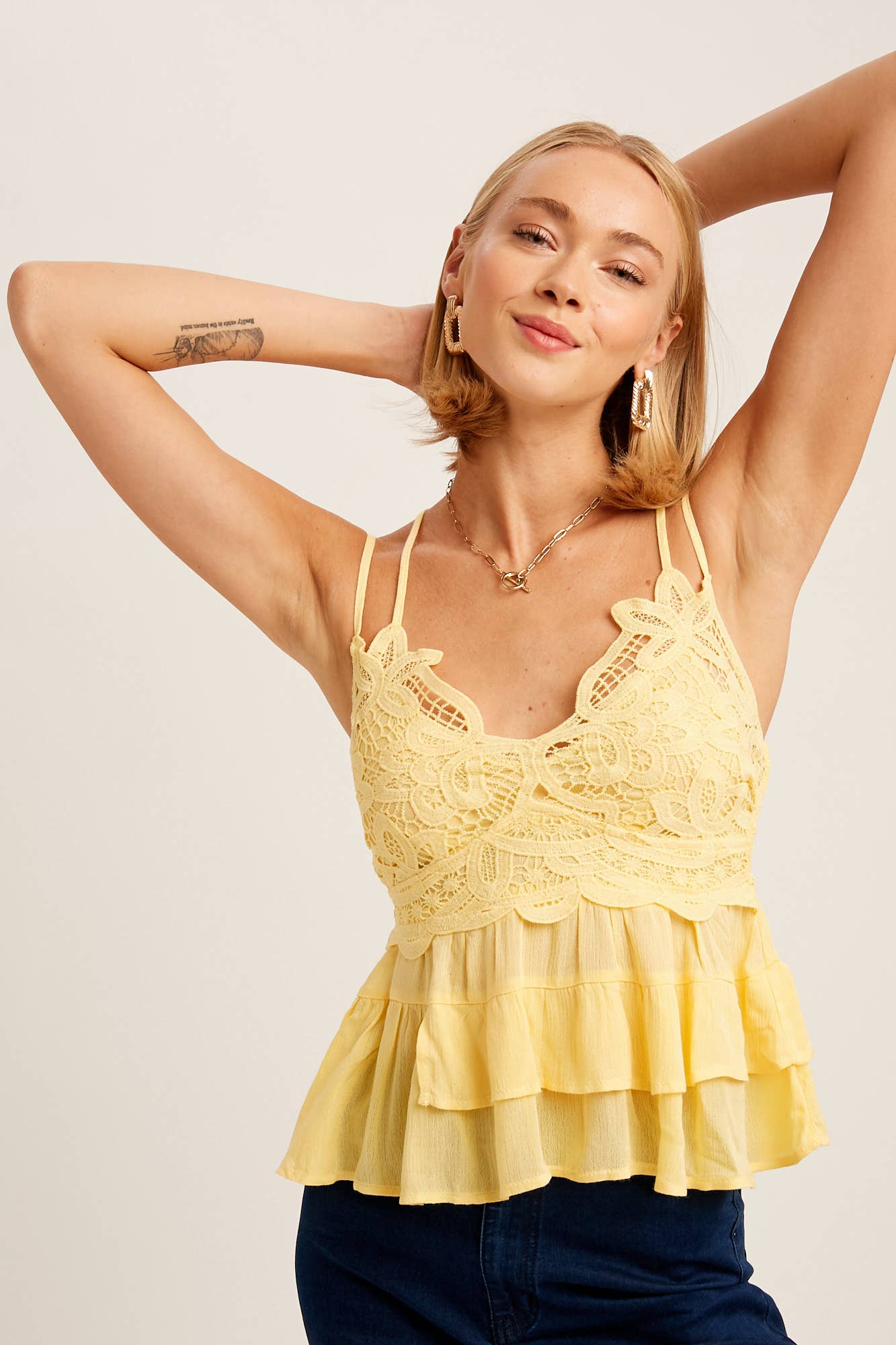 Lace Bodice Tiered Peplum Cami Top