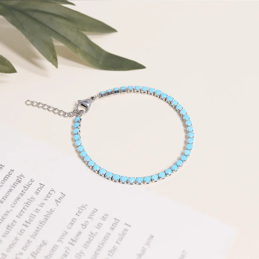 Stainless Steel Turquoise Rhinestone Tennis Chain Bracelet