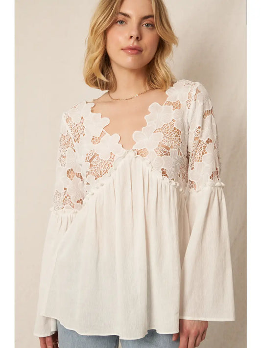 Floral Lace Bell Sleeve Top