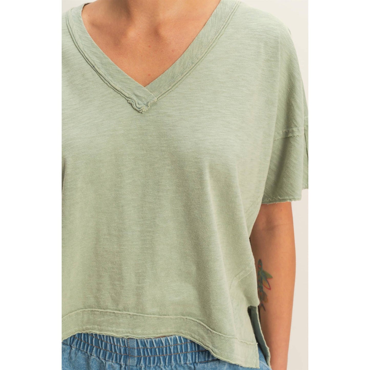 Oversized V-Neck Short Sleeve Top