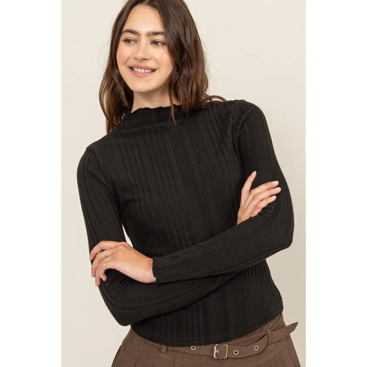 Mock Neck Ribbed Sweater