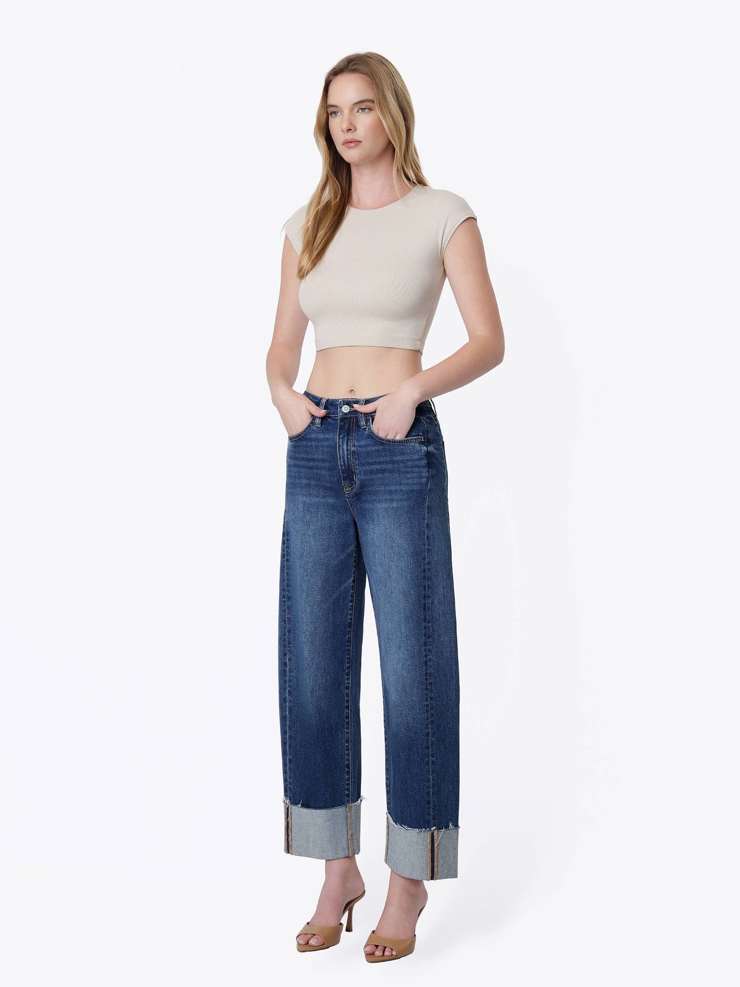 Super High Rise Side Paneled Cuff Barrel Jeans