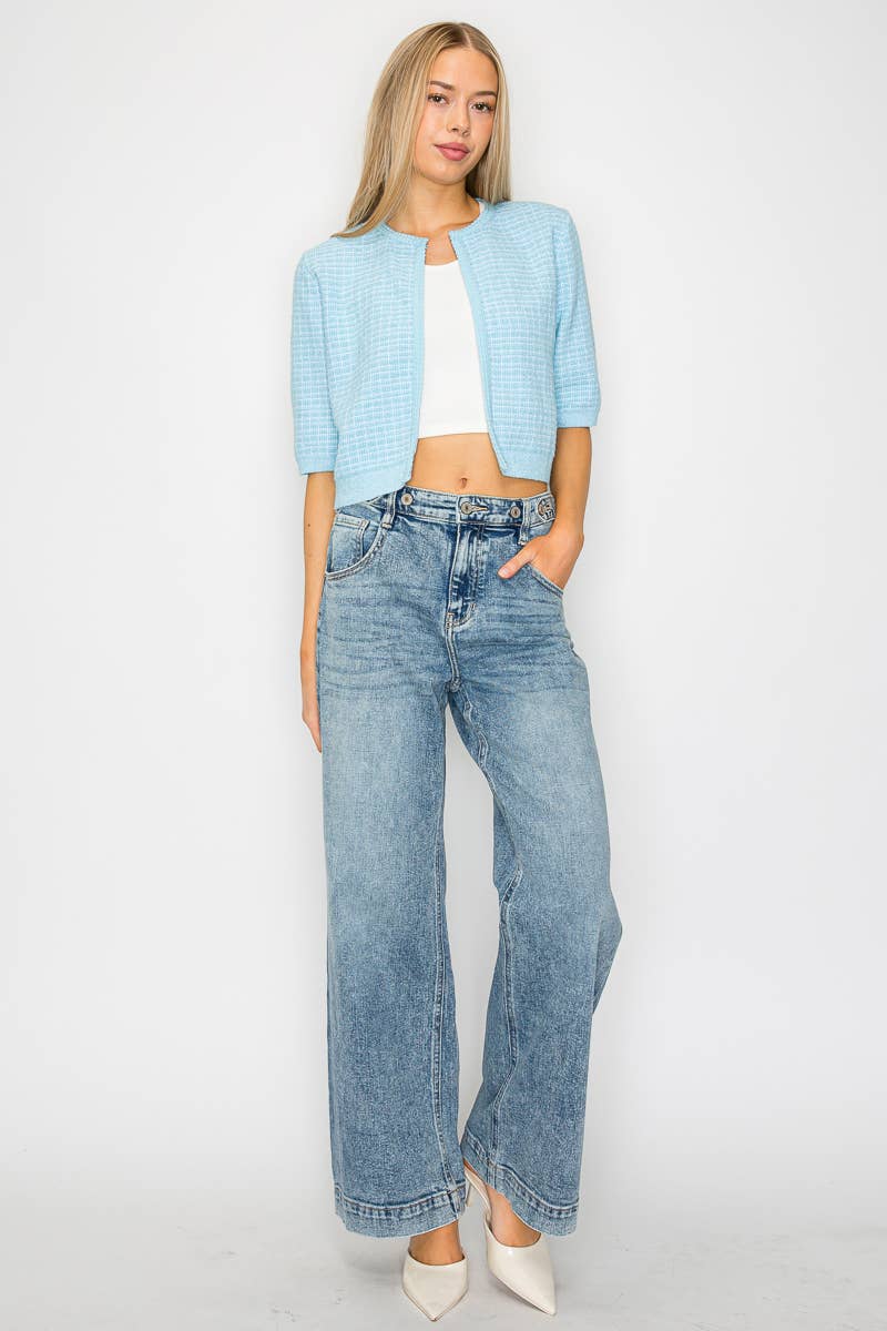 ADJUSTABLE WAISTBAND HIGH RISE BAGGY WIDE JEANS