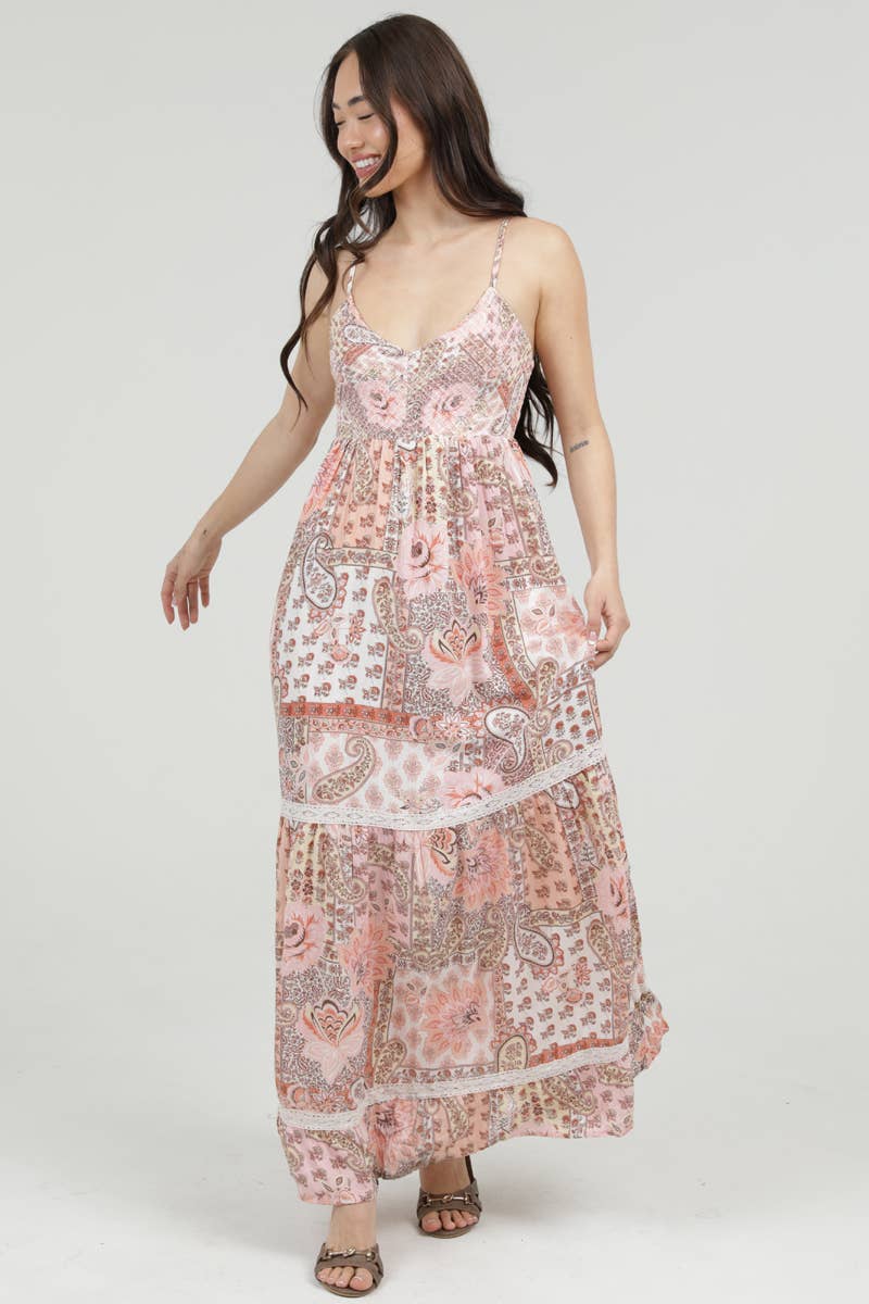 Peachy Paisley Ruffle Dress