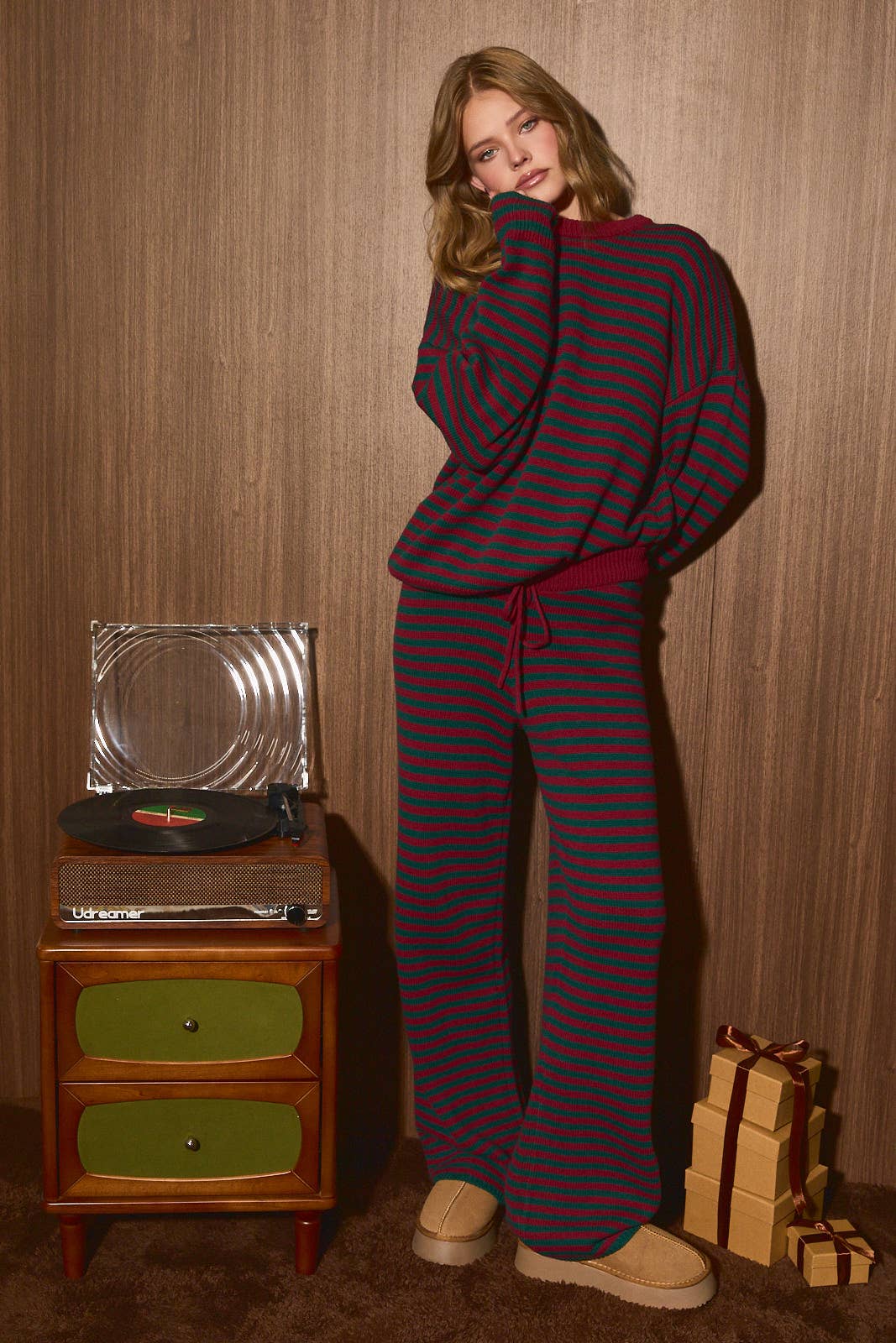 Striped Knit Sweater and Wide Leg Pant Set