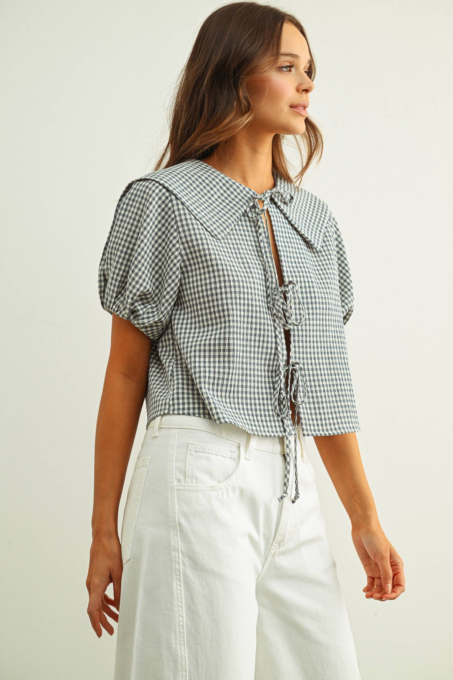 Gingham Tie Front Top
