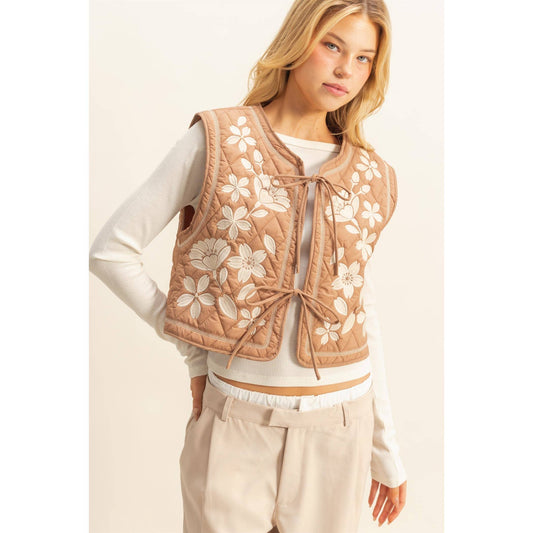 Floral Embroidered Quilted Vest