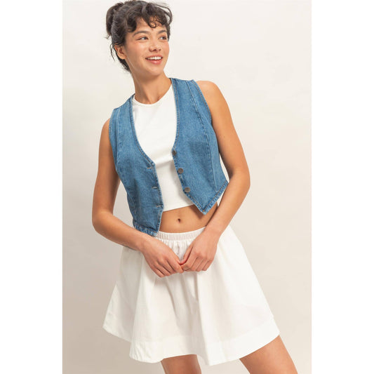 V-Neck Sleeveless Denim Vest