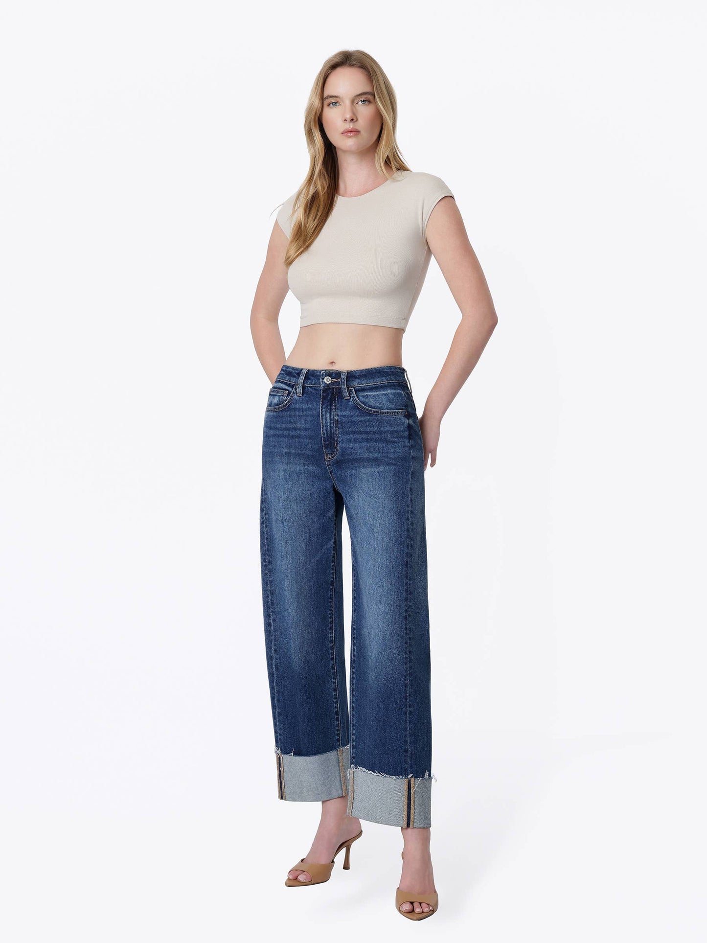 Super High Rise Side Paneled Cuff Barrel Jeans