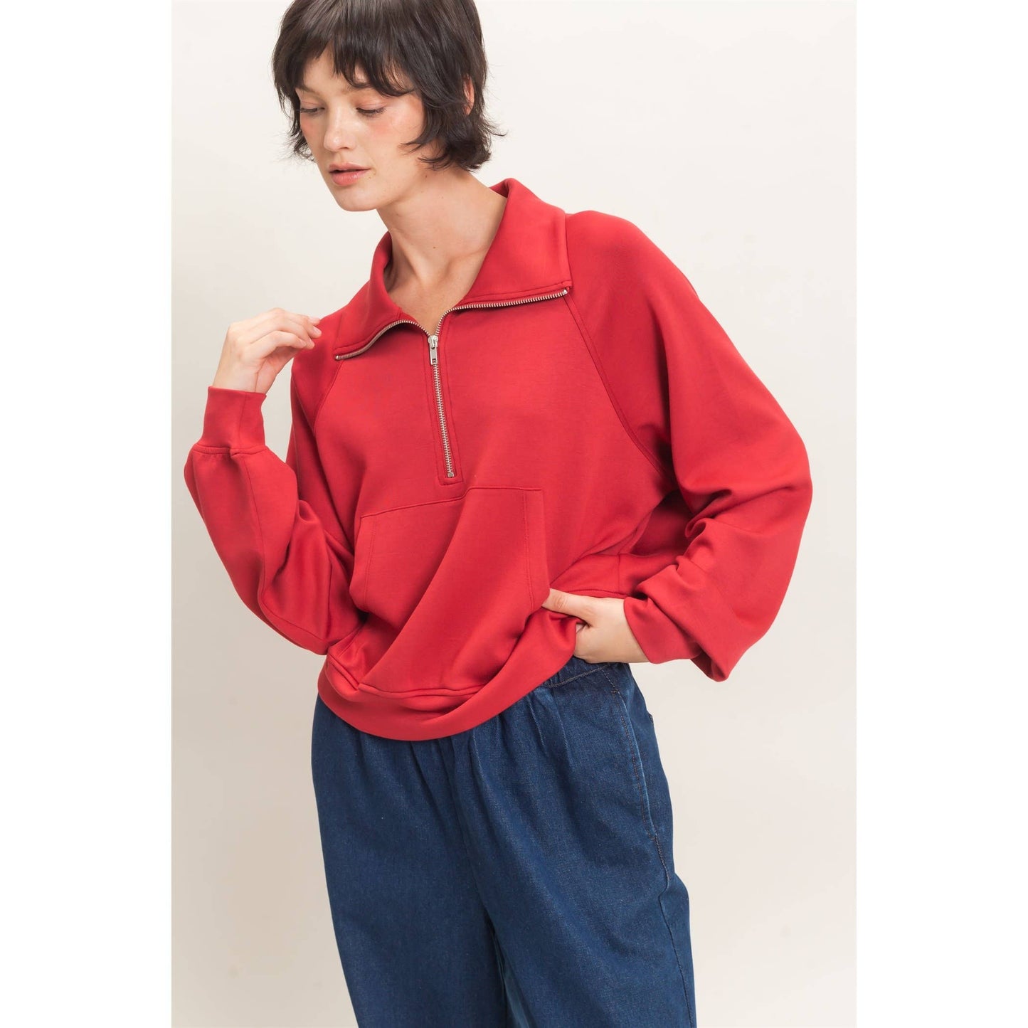 Half-Zip Collar Raglan Pullover