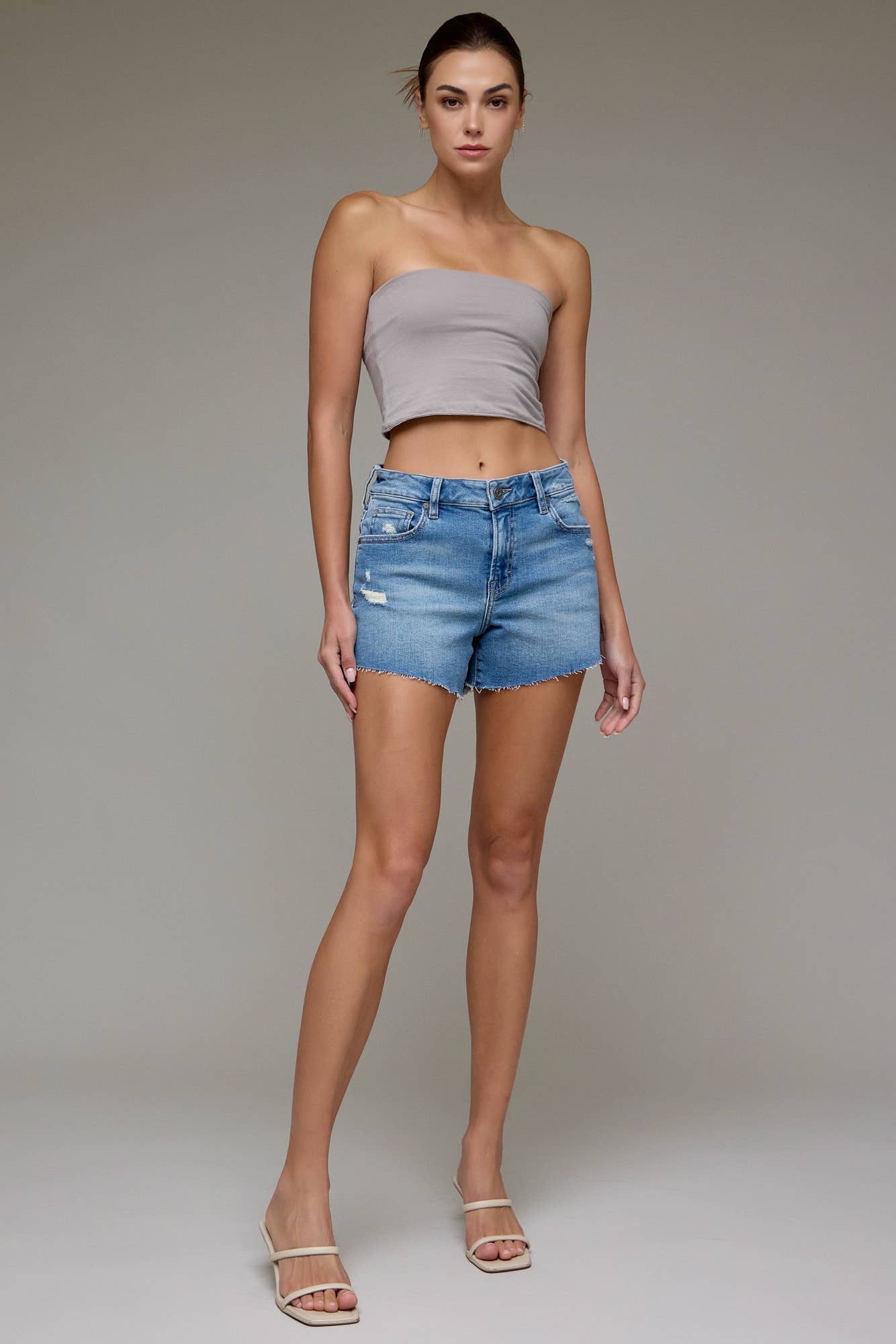 Medium Wash Mid Rise Kenzie Shorts