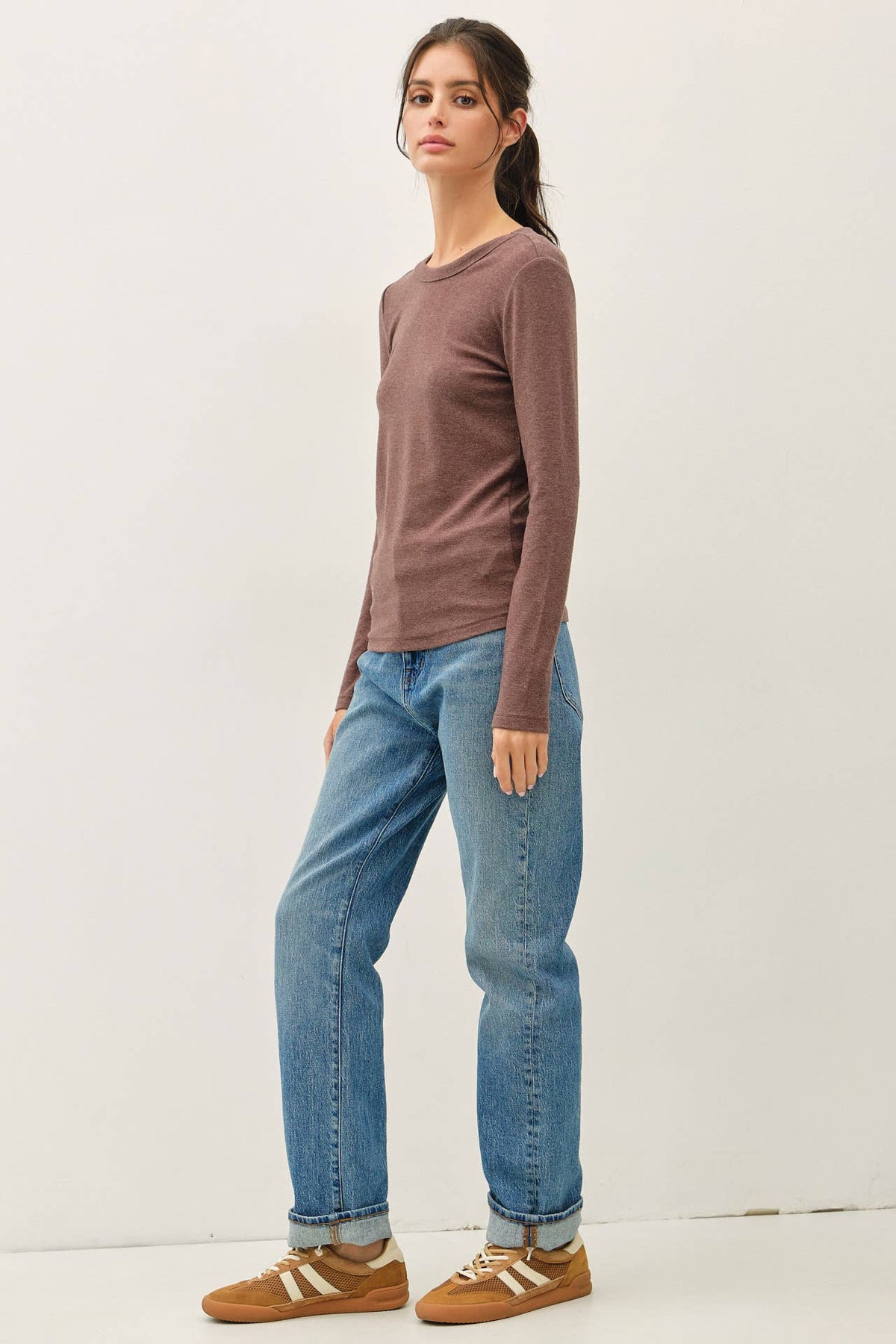 Round Neck Long Sleeve Knit Top