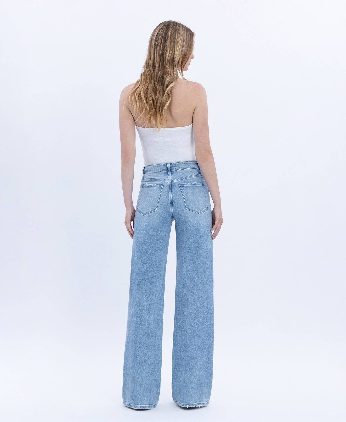 High Rise Full Length Light Wash Wide Jeans