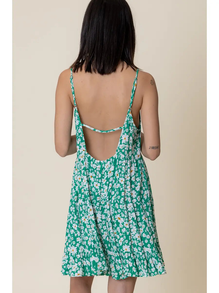 Open Back Floral Print Mini Dress