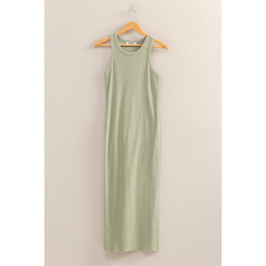 Acid Washed Ribbed Midi Tank Dress