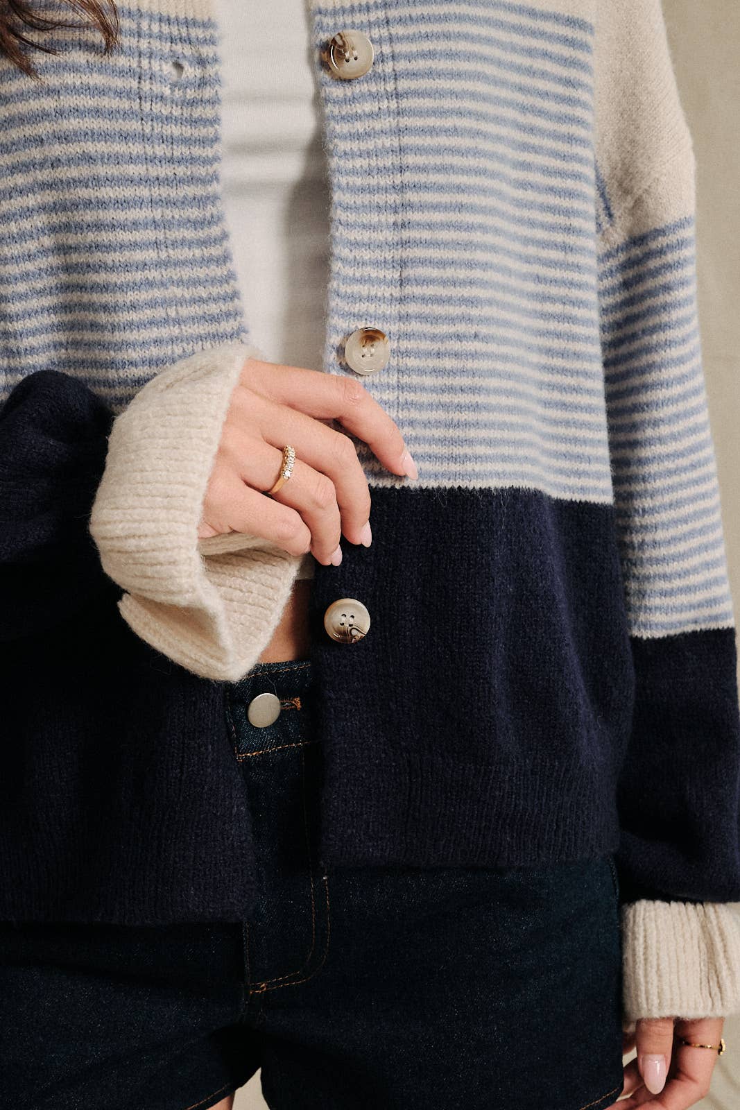 Oversized Colorblock Striped Knit Cardigan Sweater