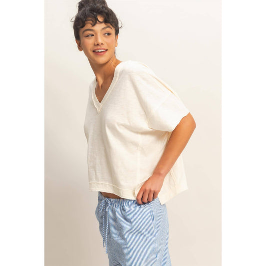 Oversized V-Neck Short Sleeve Top