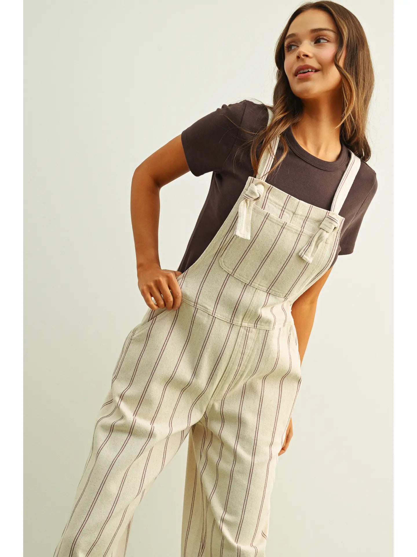 Brown Stripe Oatmeal Overalls
