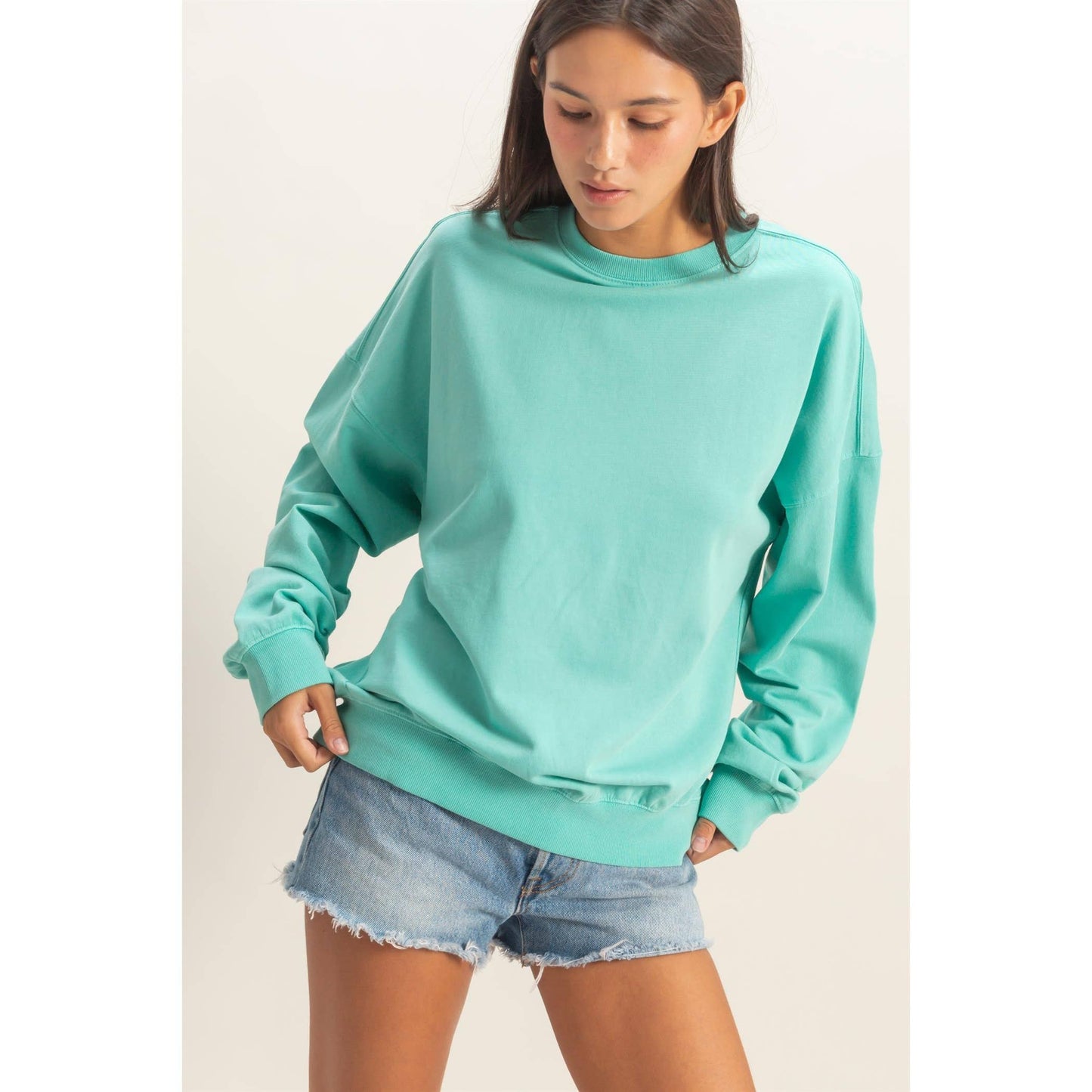 Ribbed Crew Neck Sweatshirt
