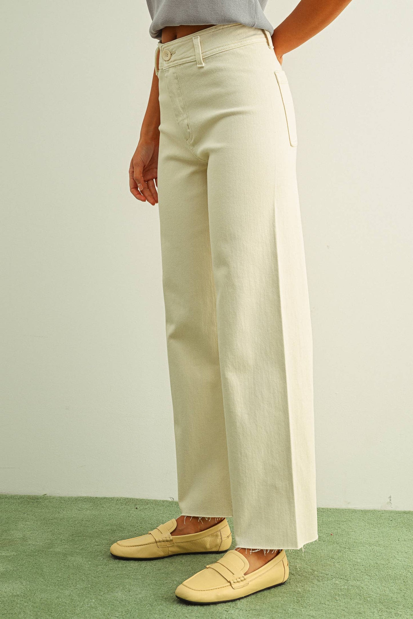 Ecru Straight Wide Denim Pants